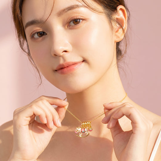 Enamel Rocking Horse Pink Charm Bell Pendant Necklace | Gold | Luxe4542