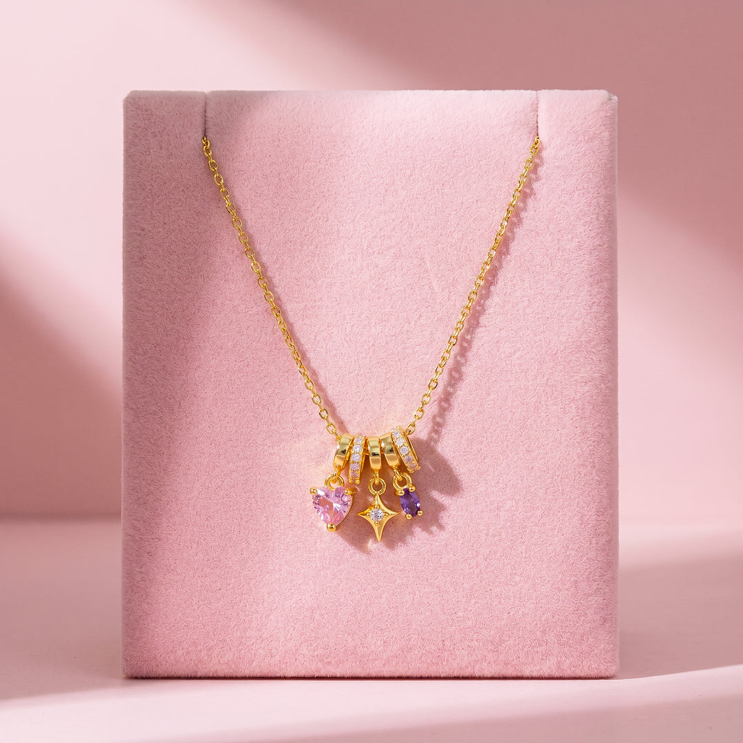 Heart Star Crystal Multi-Charm Pendant Necklace | Gold | Luxe4550