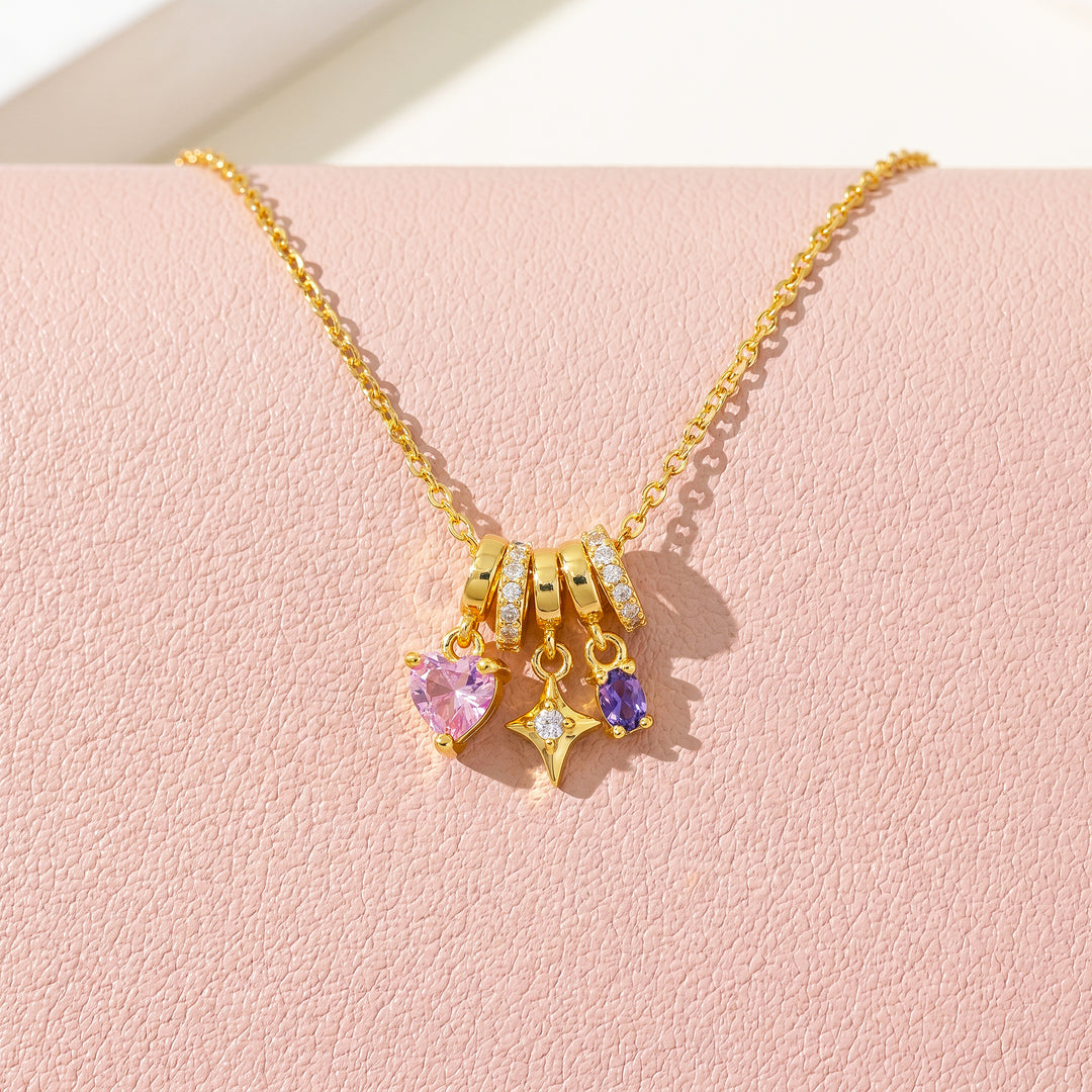 Heart Star Crystal Multi-Charm Pendant Necklace | Gold | Luxe4550