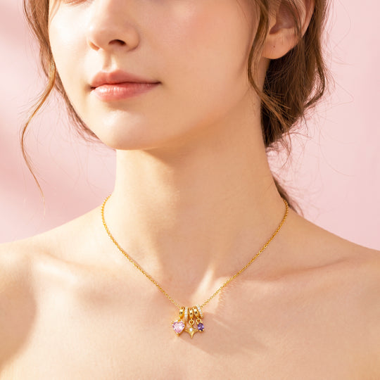 Heart Star Crystal Multi-Charm Pendant Necklace | Gold | Luxe4550