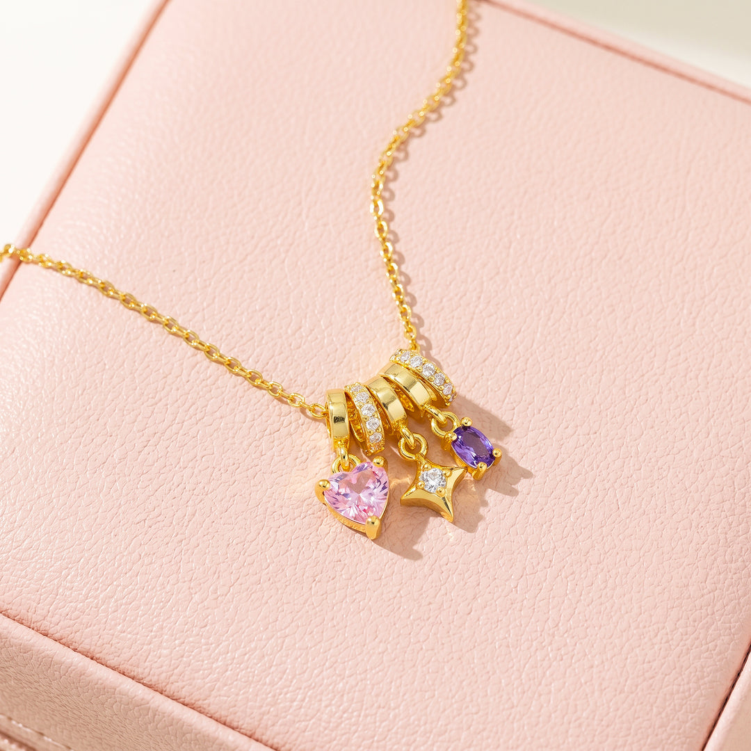 Heart Star Crystal Multi-Charm Pendant Necklace | Gold | Luxe4550