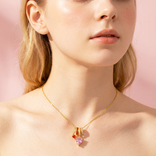 Heart Crystal Leaf Arrow Charm Pendant Necklace | Gold | Luxe4551