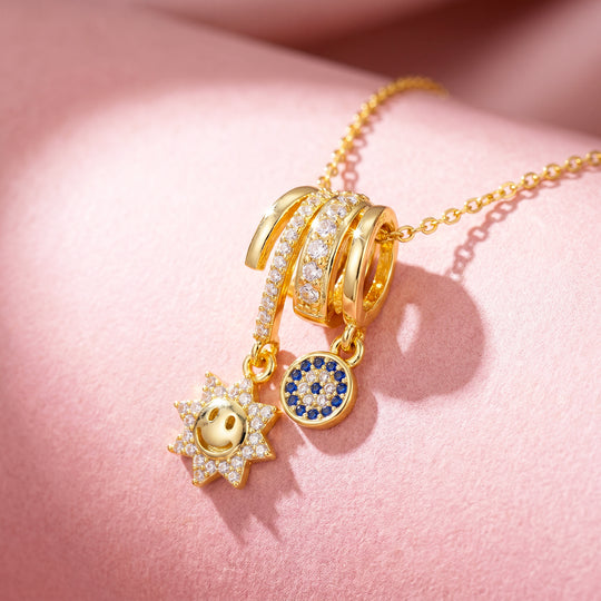 Smiley Sun Eye Charm Pendant Necklace | Gold | Luxe4552