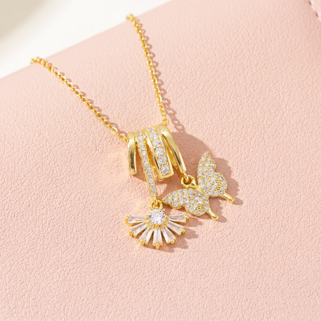 Pavé Butterfly Baguette Fan Diamond Simulant Charm Pendant Necklace | Gold | Luxe4553