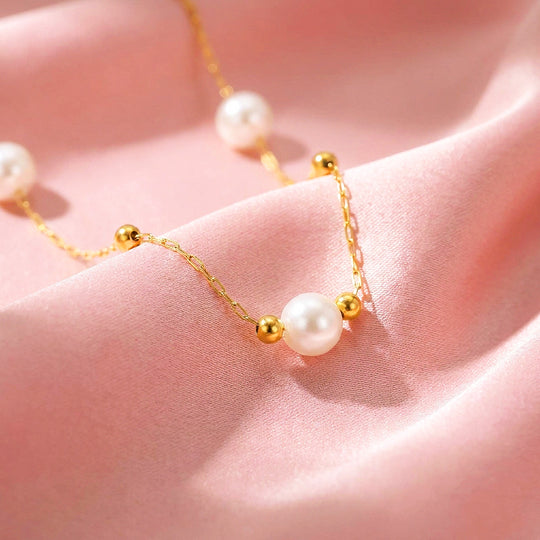 Pearl &amp; Gold Bead Chain Necklace | Luxe4554