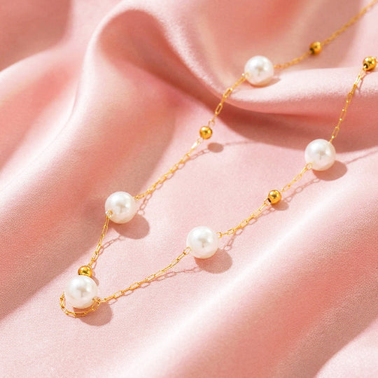Pearl &amp; Gold Bead Chain Necklace | Luxe4554