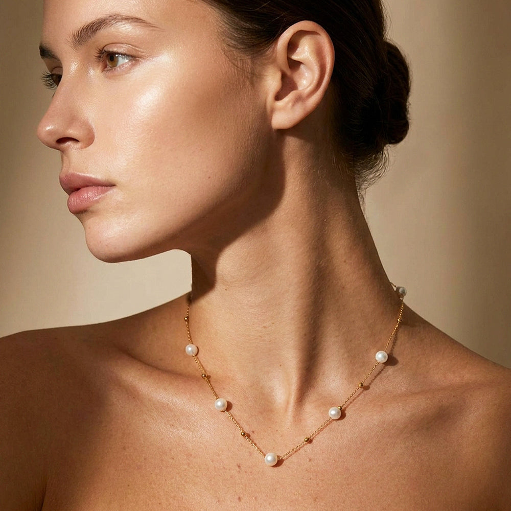 Pearl & Gold Bead Chain Necklace | Luxe4554