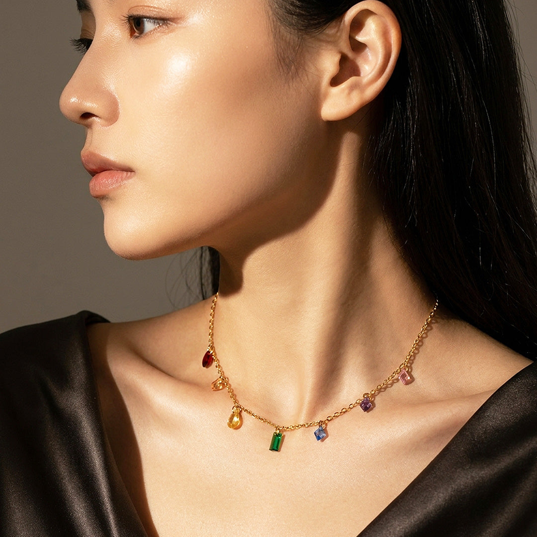 Multicolour Crystal Charm Drop Necklace | Luxe4557