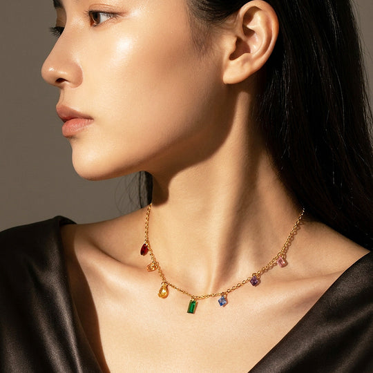 Multicolour Crystal Charm Drop Necklace | Luxe4557