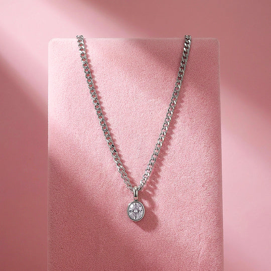Oval Bezel Solitaire Cuban Chain Necklace | Luxe4558