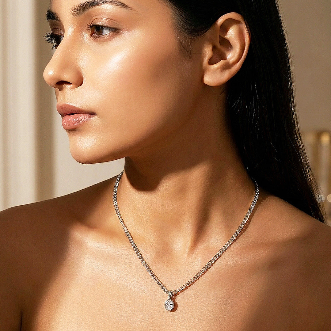 Oval Bezel Solitaire Cuban Chain Necklace | Luxe4558