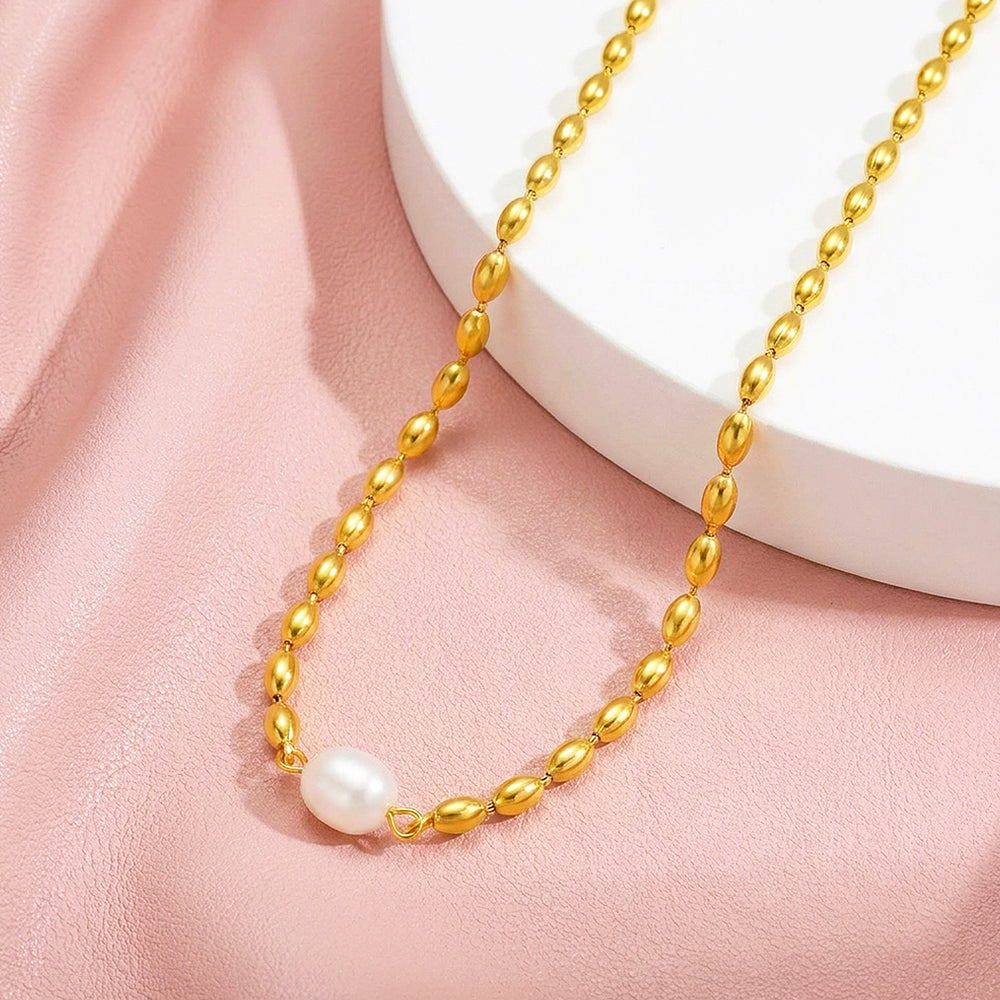 Gold Bead Chain Pearl Necklace | Luxe4561