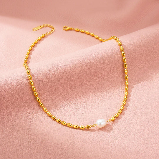 Gold Bead Chain Pearl Necklace | Luxe4561