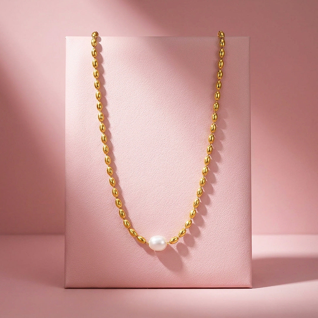 Gold Bead Chain Pearl Necklace | Luxe4561
