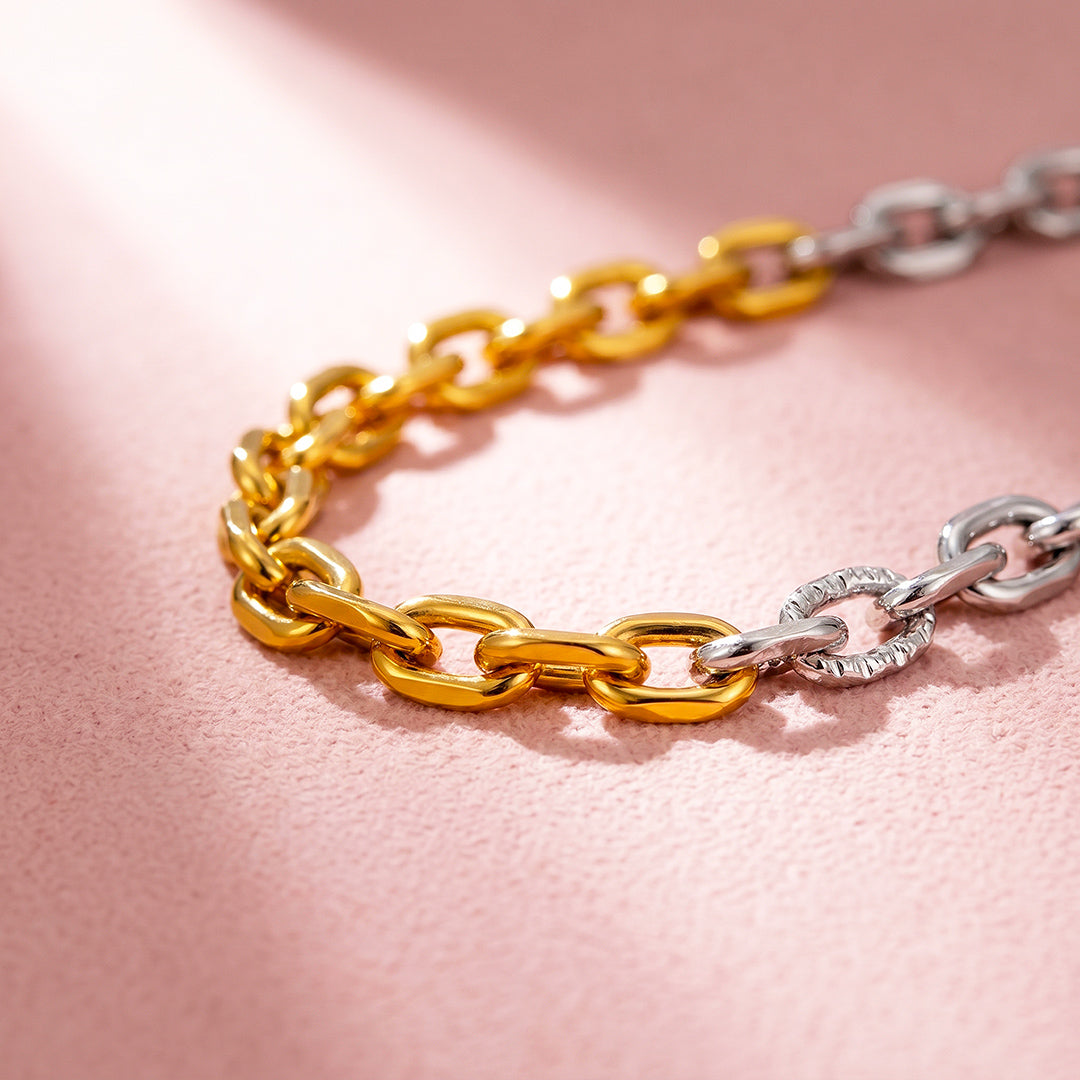 Two-Tone Textured Link Chain Necklace | Gold &amp; Silver | Luxe4573