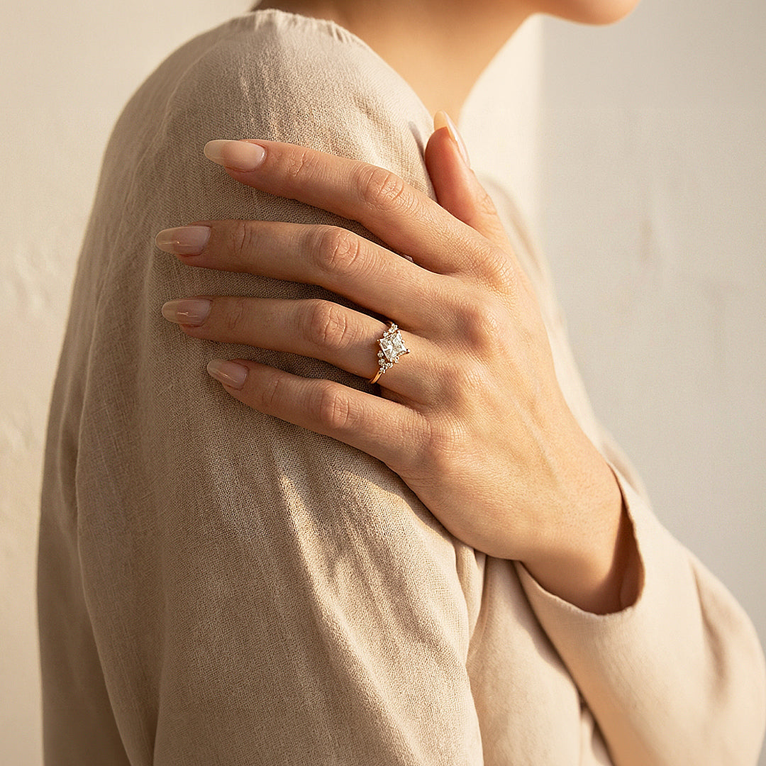 18K Gold Finish Princess Cut Vintage Ring - Luxe5157 - Rings | Singapore Jewellery, Wedding Rings & Gifts | Same Day Delivery | Tiara.com.sg