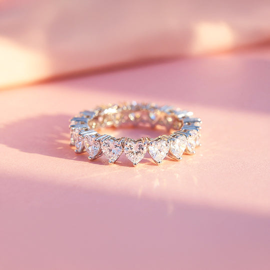 Eternity Band | Heart Cut | Diamond Simulant | White Gold Plating | Luxe5160 - Rings | Singapore Jewellery, Wedding Rings &amp; Gifts | Same Day Delivery | Tiara.com.sg