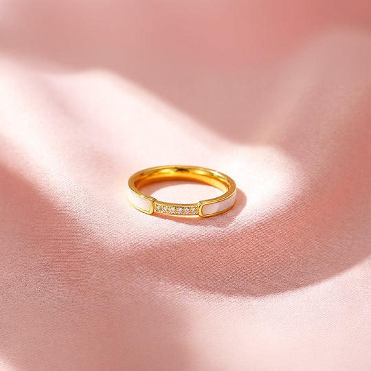 Minimalist Band | Mother of Pearl Style | Diamond Simulant | Titanium Steel | Luxe5161 - Rings | Singapore Jewellery, Wedding Rings &amp; Gifts | Same Day Delivery | Tiara.com.sg