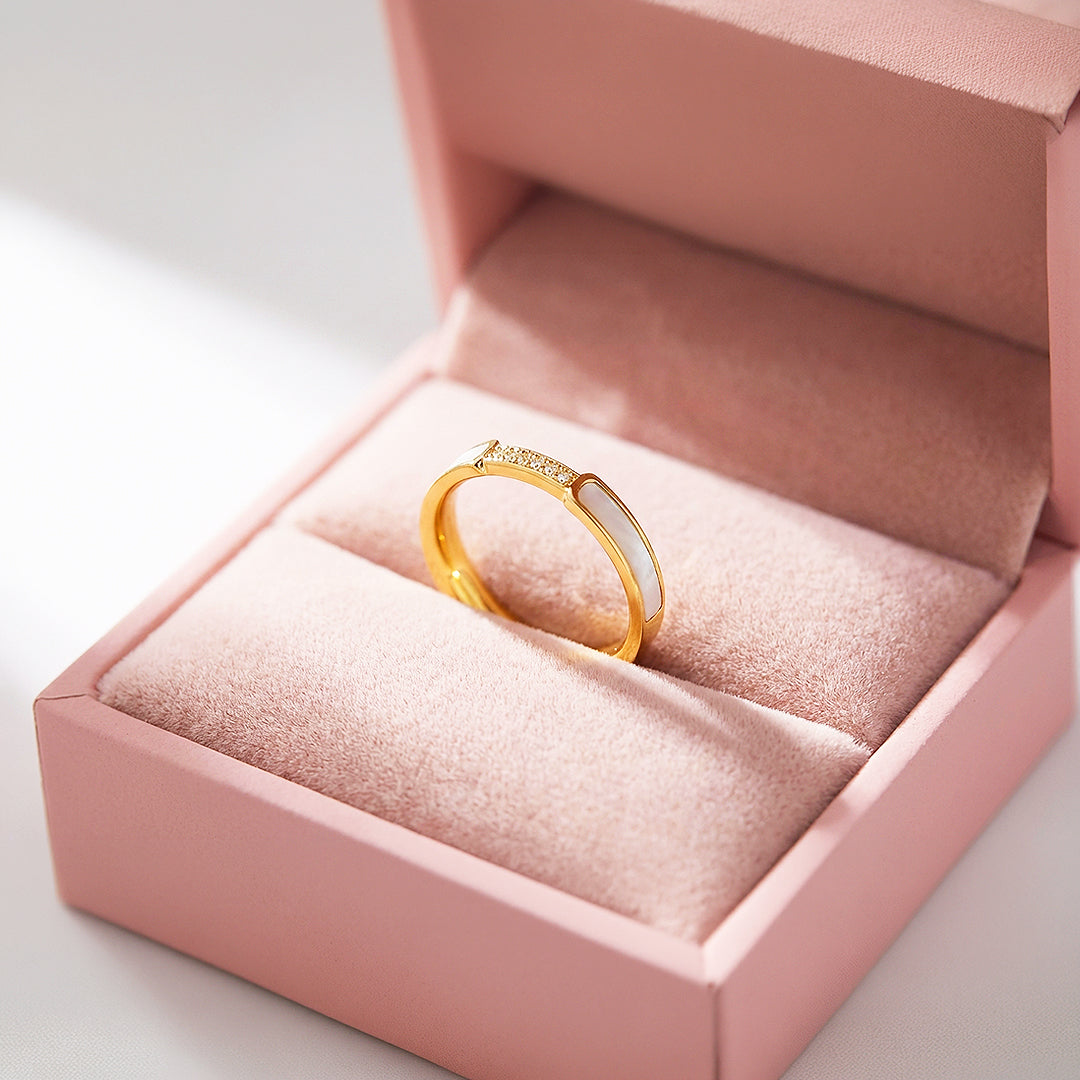 Minimalist Band | Mother of Pearl Style | Diamond Simulant | Titanium Steel | Luxe5161 - Rings | Singapore Jewellery, Wedding Rings &amp; Gifts | Same Day Delivery | Tiara.com.sg