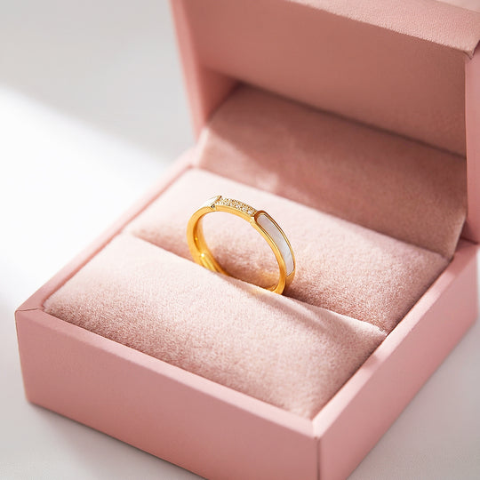 Minimalist Band | Mother of Pearl Style | Diamond Simulant | Titanium Steel | Luxe5161 - Rings | Singapore Jewellery, Wedding Rings &amp; Gifts | Same Day Delivery | Tiara.com.sg