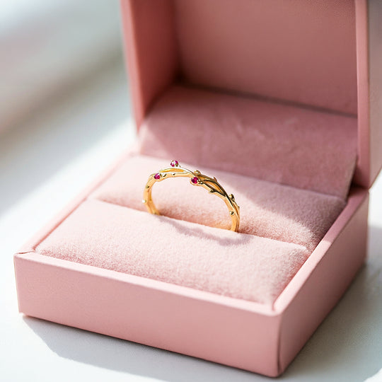 Minimalist Band | Vine &amp; Bud Design | Diamond Simulant | Gold Plating | Luxe5162 - Rings | Singapore Jewellery, Wedding Rings &amp; Gifts | Same Day Delivery | Tiara.com.sg