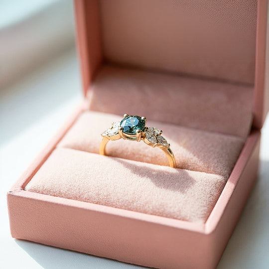 Tealy Green Ring | Round Brilliant Cut | Diamond Simulant | Gold Plating | Luxe5163 - Rings | Singapore Jewellery, Wedding Rings &amp; Gifts | Same Day Delivery | Tiara.com.sg