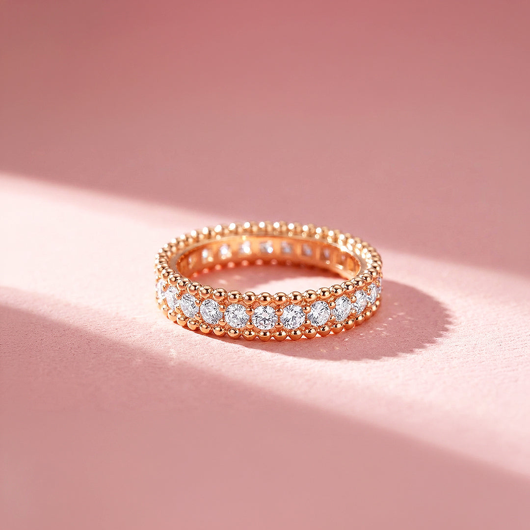 Eternity Band | Beaded Border | Diamond Simulant | Rose Gold Plating | Luxe5164 - Rings | Singapore Jewellery, Wedding Rings & Gifts | Same Day Delivery | Tiara.com.sg