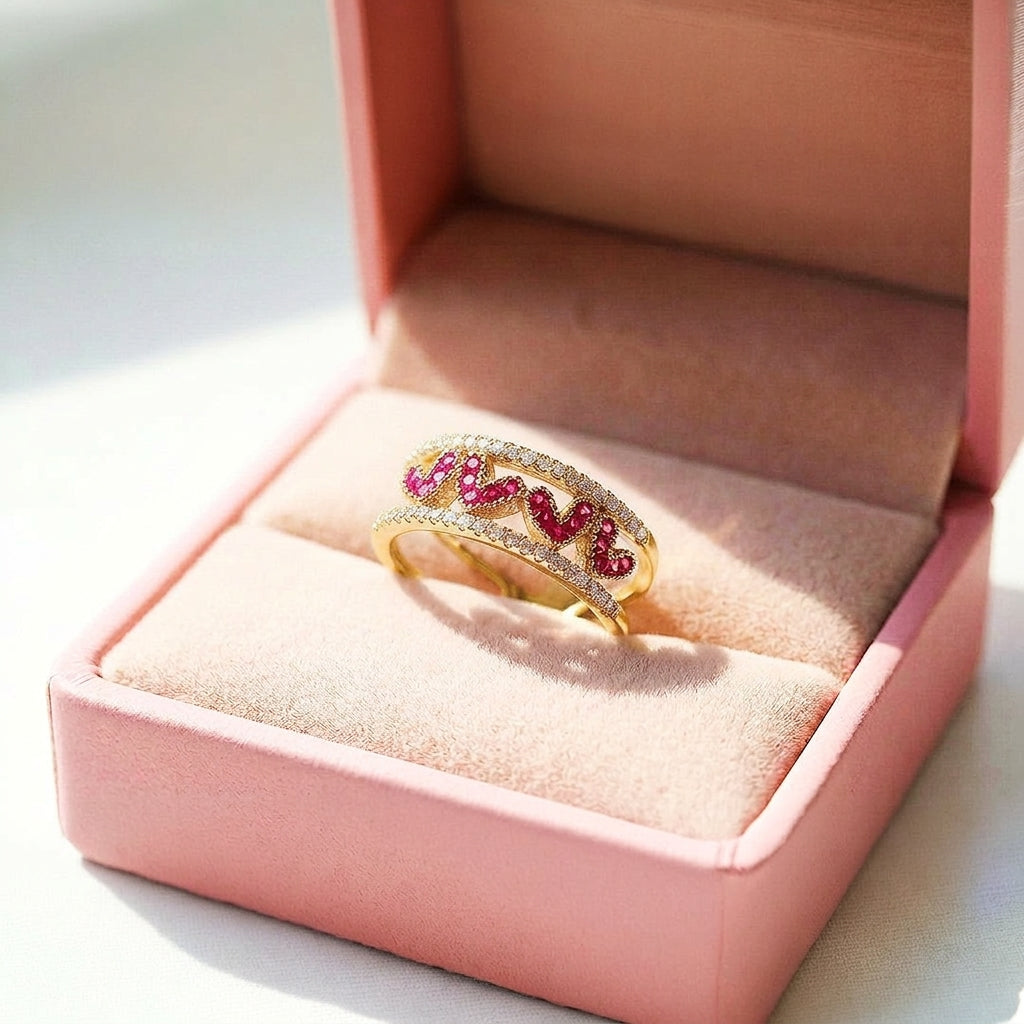 Double Band Heart Gallery Ring | Ruby | Luxe5165