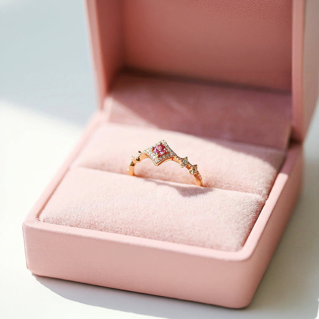 Statement Ring | Adjustable | Pink Diamond Simulant | Gold Plated | Luxe5172 - Rings | Singapore Jewellery, Wedding Rings &amp; Gifts | Same Day Delivery | Tiara.com.sg