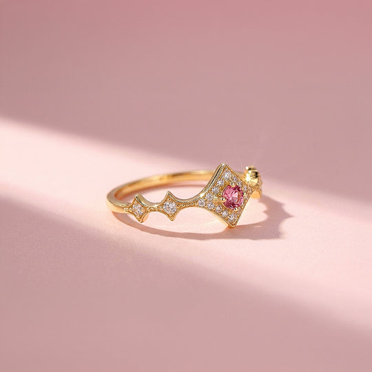 Statement Ring | Adjustable | Pink Diamond Simulant | Gold Plated | Luxe5172 - Rings | Singapore Jewellery, Wedding Rings &amp; Gifts | Same Day Delivery | Tiara.com.sg