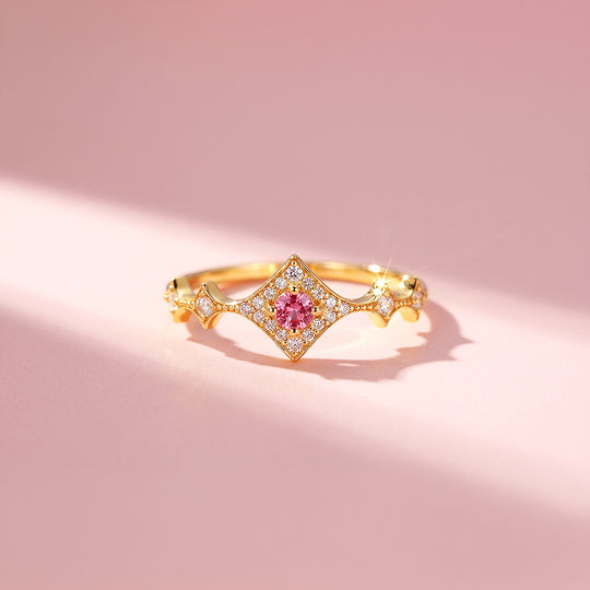 Statement Ring | Adjustable | Pink Diamond Simulant | Gold Plated | Luxe5172 - Rings | Singapore Jewellery, Wedding Rings &amp; Gifts | Same Day Delivery | Tiara.com.sg