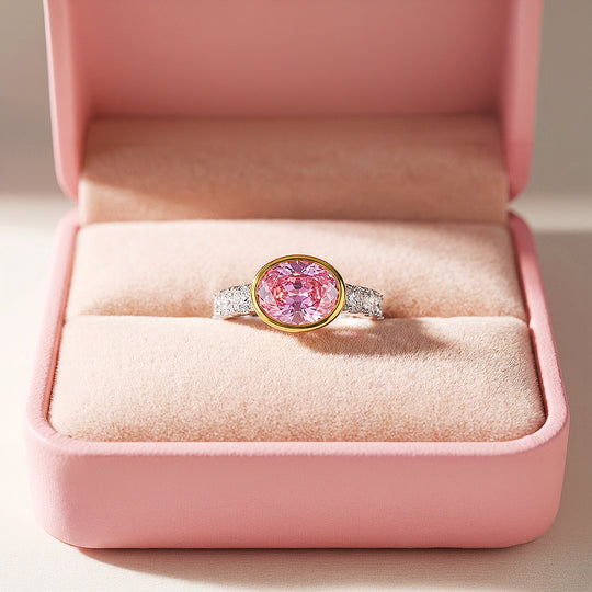 Oval Cut Pink Bezel Statement Ring | Gold | Luxe5174 - Rings | Singapore Jewellery, Wedding Rings &amp; Gifts | Same Day Delivery | Tiara.com.sg
