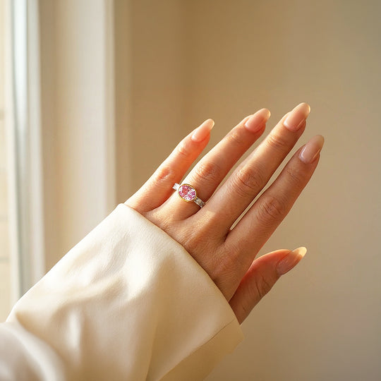 Oval Cut Pink Bezel Statement Ring | Gold | Luxe5174 - Rings | Singapore Jewellery, Wedding Rings &amp; Gifts | Same Day Delivery | Tiara.com.sg