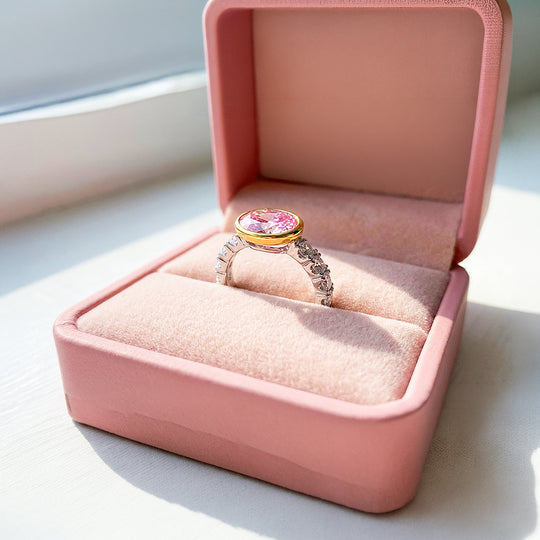 Oval Cut Pink Bezel Statement Ring | Gold | Luxe5174 - Rings | Singapore Jewellery, Wedding Rings &amp; Gifts | Same Day Delivery | Tiara.com.sg