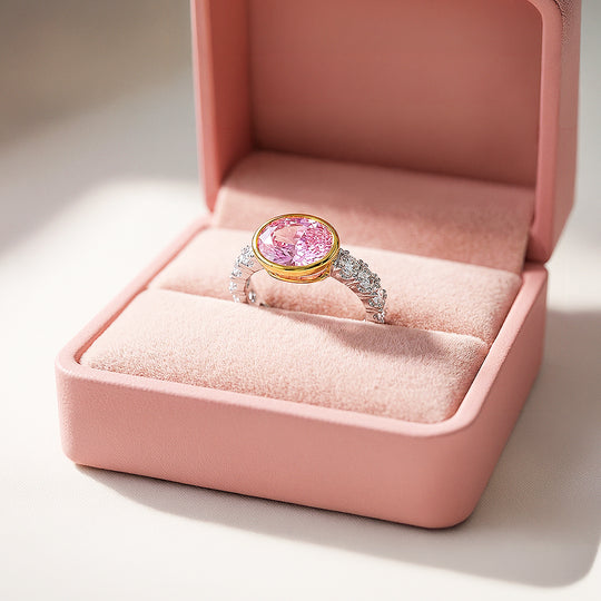 Oval Cut Pink Bezel Statement Ring | Gold | Luxe5174 - Rings | Singapore Jewellery, Wedding Rings &amp; Gifts | Same Day Delivery | Tiara.com.sg