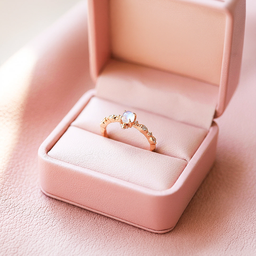 Solitaire Ring | Moonstone | Diamond Simulant | Gold Plated | Luxe5176 - Rings | Singapore Jewellery, Wedding Rings &amp; Gifts | Same Day Delivery | Tiara.com.sg