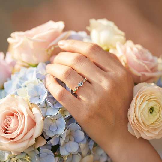 Solitaire Ring | Blue Topaz | Diamond Simulant | Gold Plating | Luxe5177 - Rings | Singapore Jewellery, Wedding Rings &amp; Gifts | Same Day Delivery | Tiara.com.sg