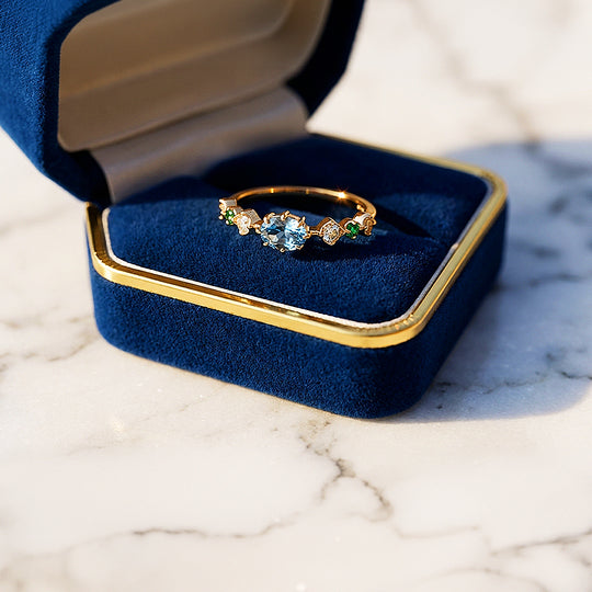 Solitaire Ring | Blue Topaz | Diamond Simulant | Gold Plating | Luxe5177 - Rings | Singapore Jewellery, Wedding Rings &amp; Gifts | Same Day Delivery | Tiara.com.sg