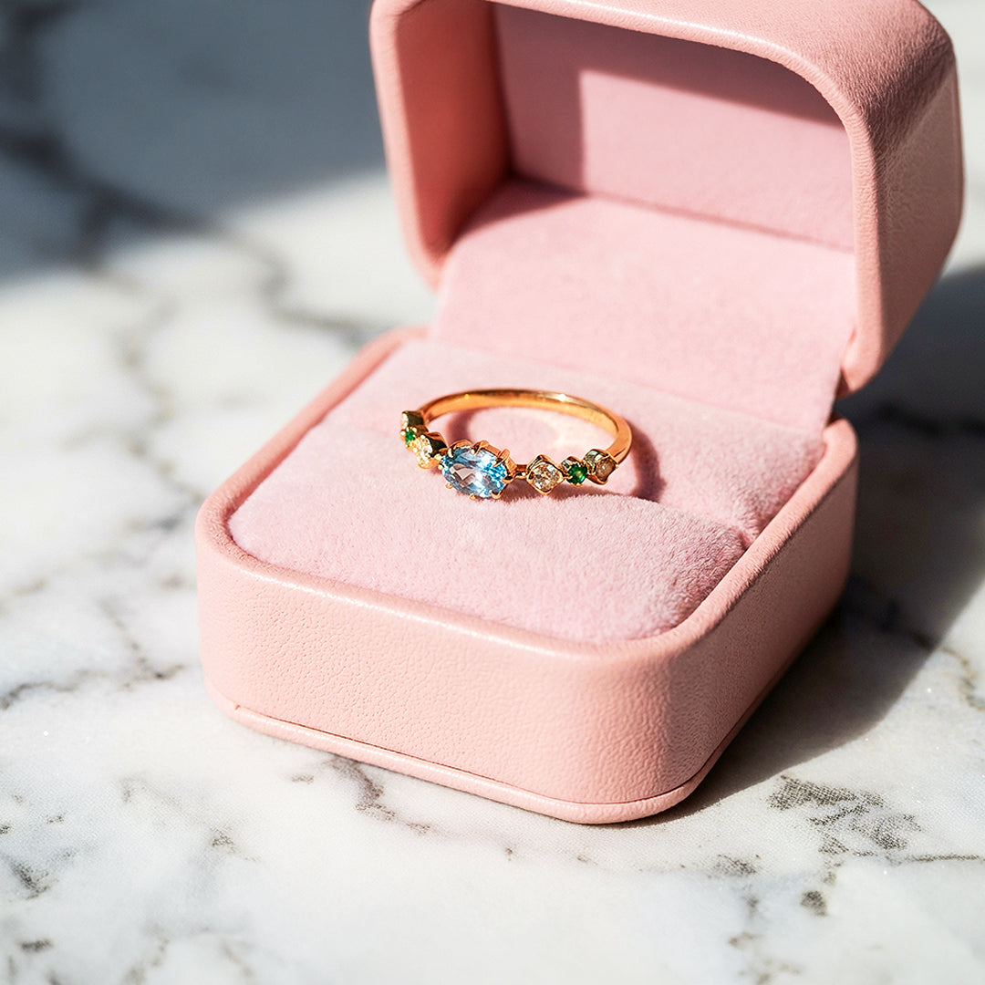 Solitaire Ring | Blue Topaz | Diamond Simulant | Gold Plating | Luxe5177 - Rings | Singapore Jewellery, Wedding Rings &amp; Gifts | Same Day Delivery | Tiara.com.sg