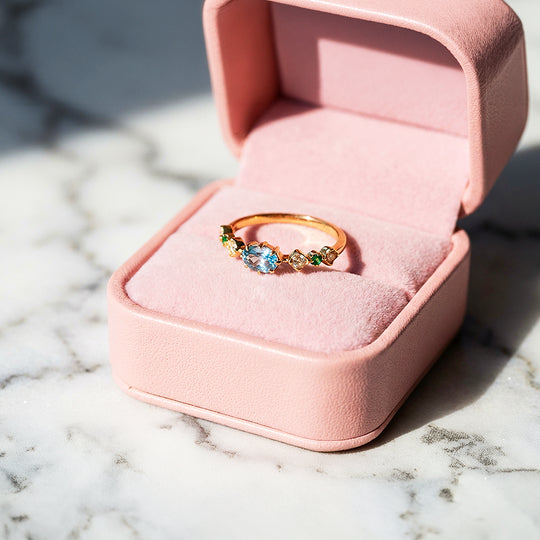 Solitaire Ring | Blue Topaz | Diamond Simulant | Gold Plating | Luxe5177 - Rings | Singapore Jewellery, Wedding Rings &amp; Gifts | Same Day Delivery | Tiara.com.sg