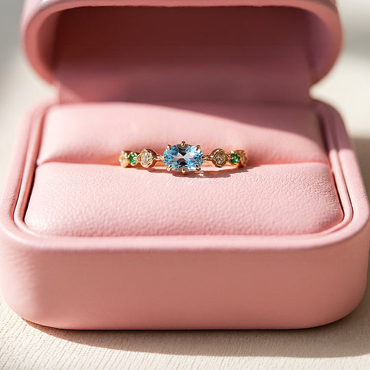 Solitaire Ring | Blue Topaz | Diamond Simulant | Gold Plating | Luxe5177 - Rings | Singapore Jewellery, Wedding Rings &amp; Gifts | Same Day Delivery | Tiara.com.sg