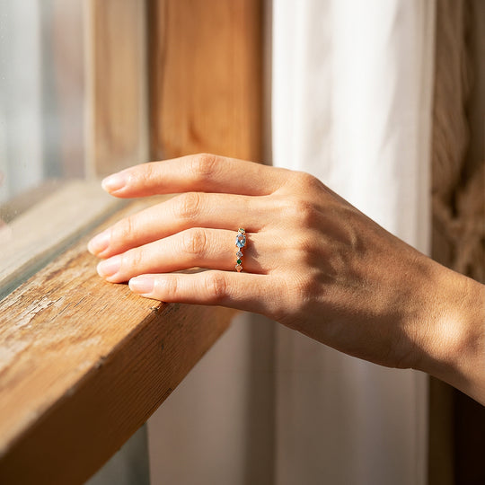 Solitaire Ring | Blue Topaz | Diamond Simulant | Gold Plating | Luxe5177 - Rings | Singapore Jewellery, Wedding Rings &amp; Gifts | Same Day Delivery | Tiara.com.sg