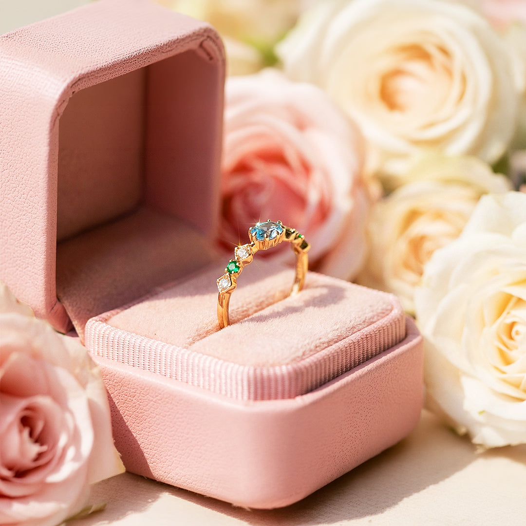 Solitaire Ring | Blue Topaz | Diamond Simulant | Gold Plating | Luxe5177 - Rings | Singapore Jewellery, Wedding Rings &amp; Gifts | Same Day Delivery | Tiara.com.sg