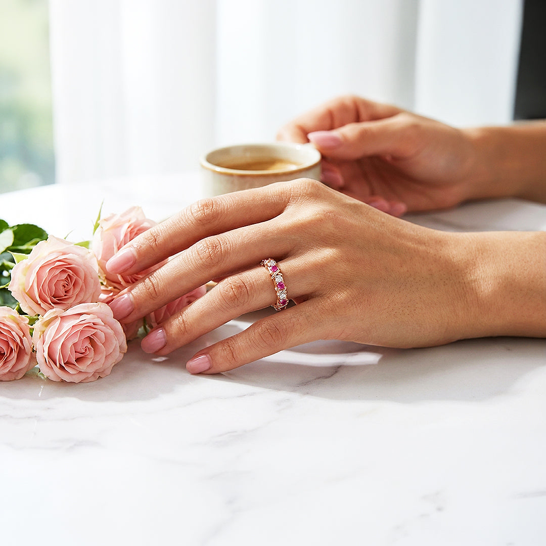 Eternity Cross Band | Adjustable | Diamond Simulant | Dual-Tone Plated | Luxe5180 - Rings | Singapore Jewellery, Wedding Rings &amp; Gifts | Same Day Delivery | Tiara.com.sg