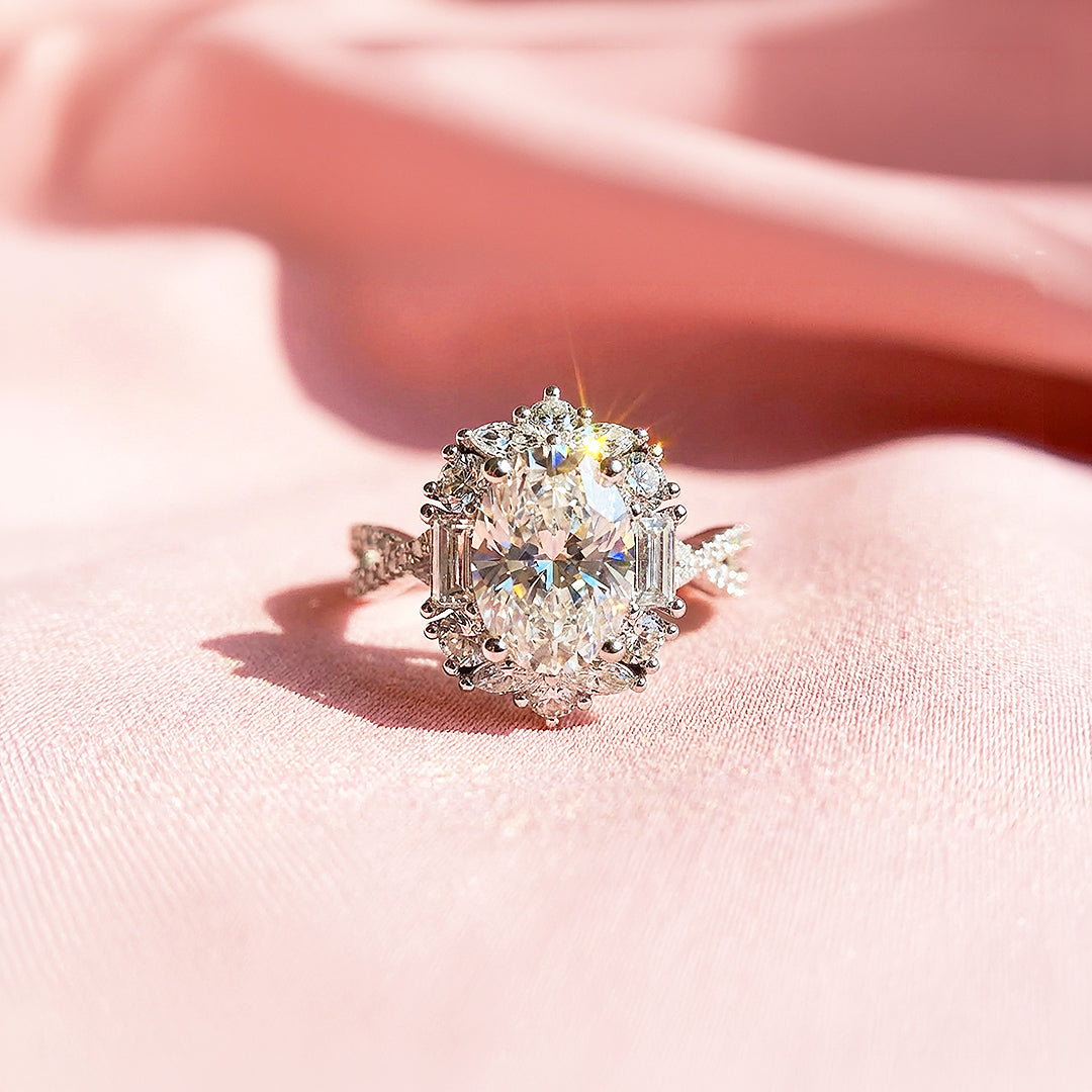 Oval Halo Twist Shank Engagement Ring | Luxe5182 - Rings | Singapore Jewellery, Wedding Rings &amp; Gifts | Same Day Delivery | Tiara.com.sg