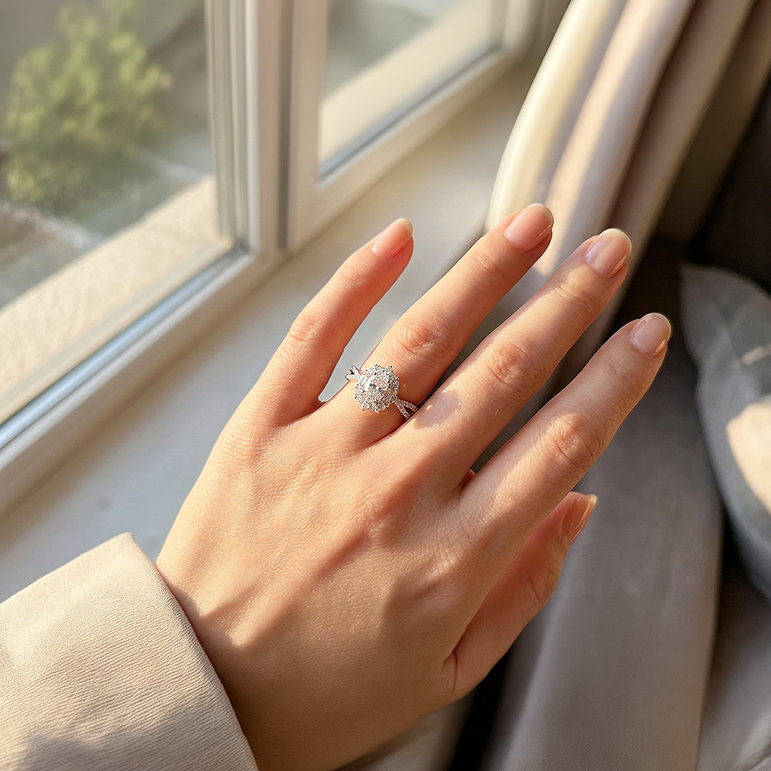 Oval Halo Twist Shank Engagement Ring | Luxe5182 - Rings | Singapore Jewellery, Wedding Rings &amp; Gifts | Same Day Delivery | Tiara.com.sg