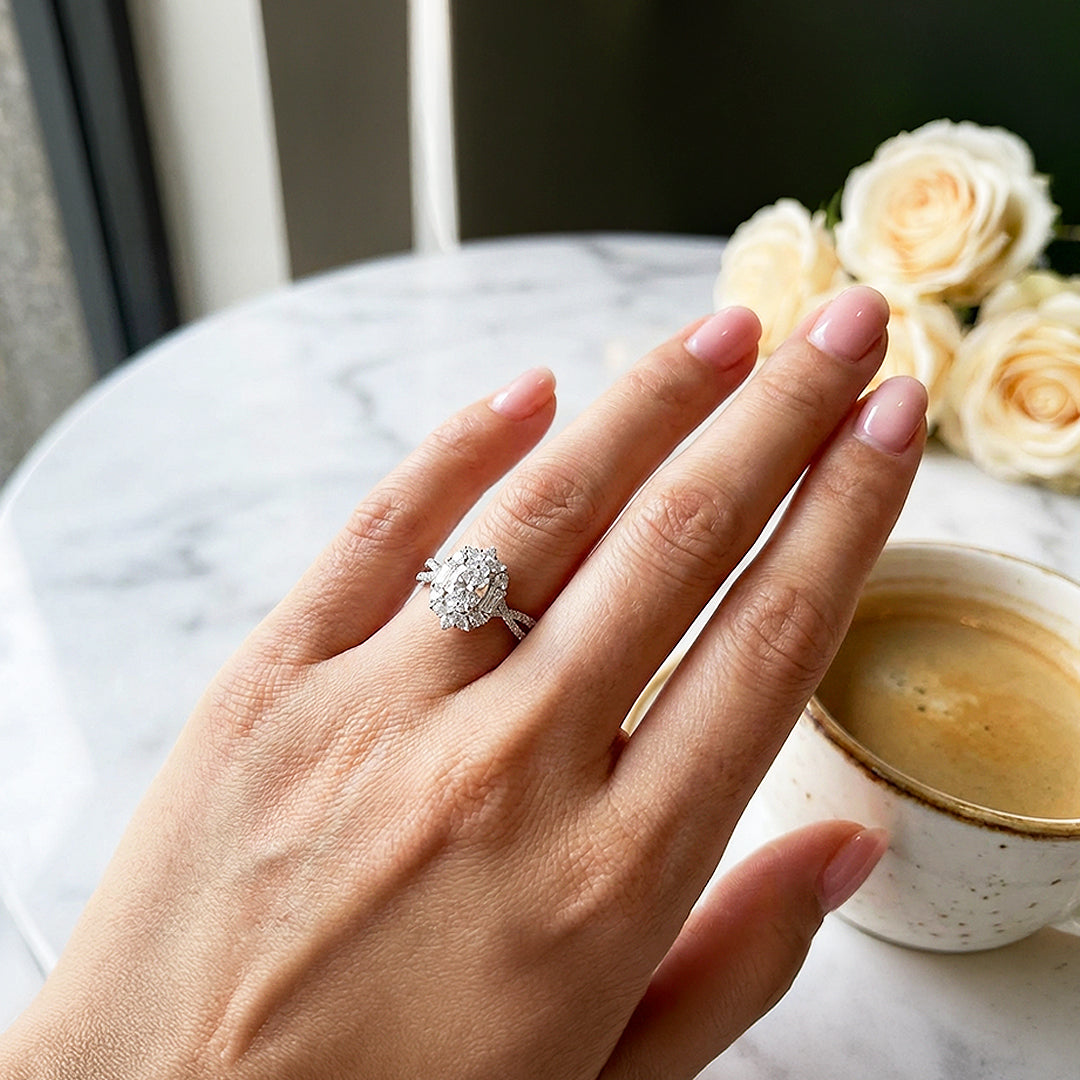 Oval Halo Twist Shank Engagement Ring | Luxe5182 - Rings | Singapore Jewellery, Wedding Rings &amp; Gifts | Same Day Delivery | Tiara.com.sg
