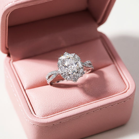 Oval Halo Twist Shank Engagement Ring | Luxe5182 - Rings | Singapore Jewellery, Wedding Rings &amp; Gifts | Same Day Delivery | Tiara.com.sg
