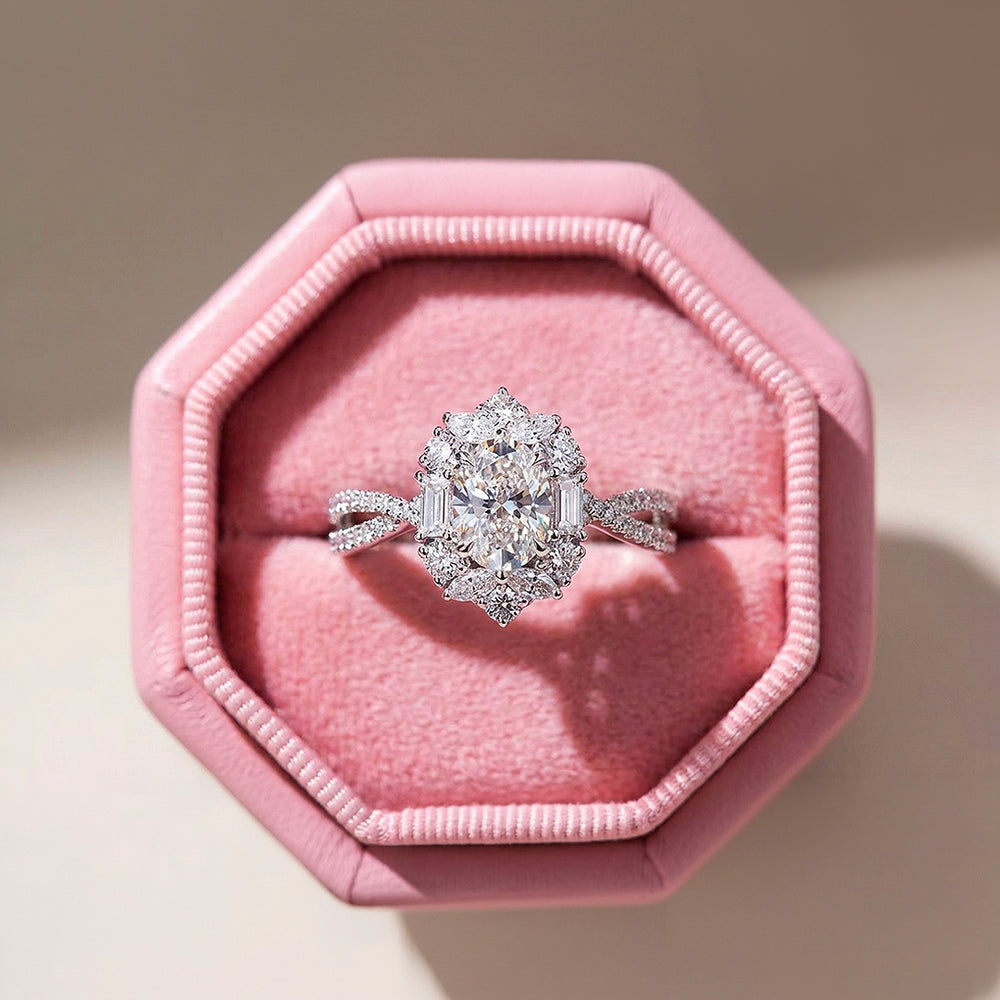 Oval Halo Twist Shank Engagement Ring | Luxe5182 - Rings | Singapore Jewellery, Wedding Rings & Gifts | Same Day Delivery | Tiara.com.sg