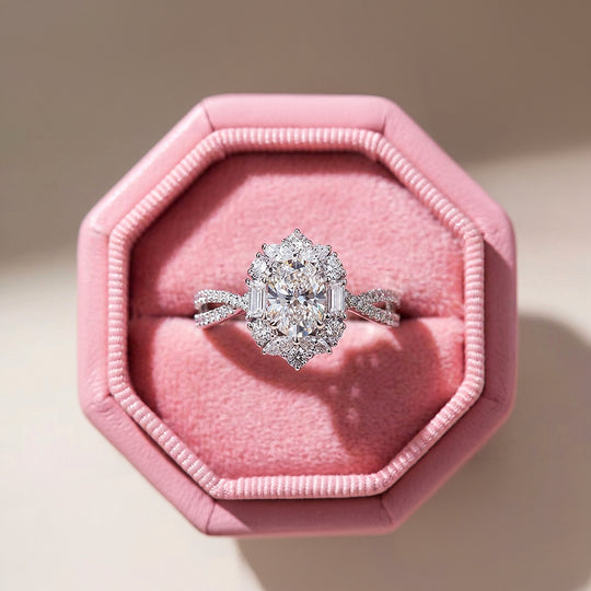 Oval Halo Twist Shank Engagement Ring | Luxe5182 - Rings | Singapore Jewellery, Wedding Rings &amp; Gifts | Same Day Delivery | Tiara.com.sg